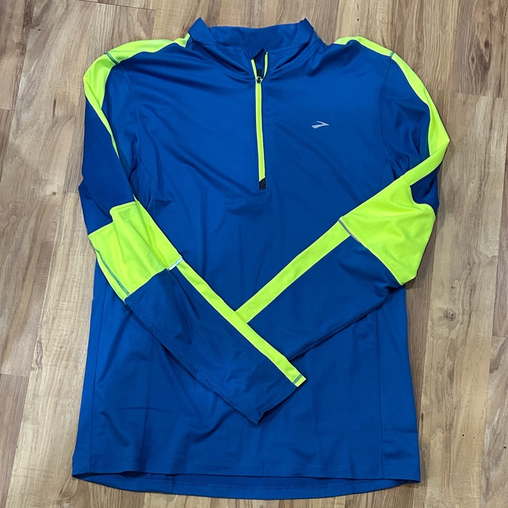 Brooks Blue and Neon Yellow Long Sleeve Shirt
